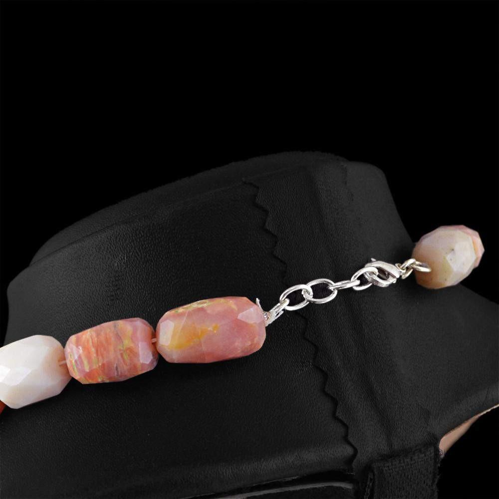 gemsmore:Untreated Natural Pink Australian Opal Necklace Faceted Beads