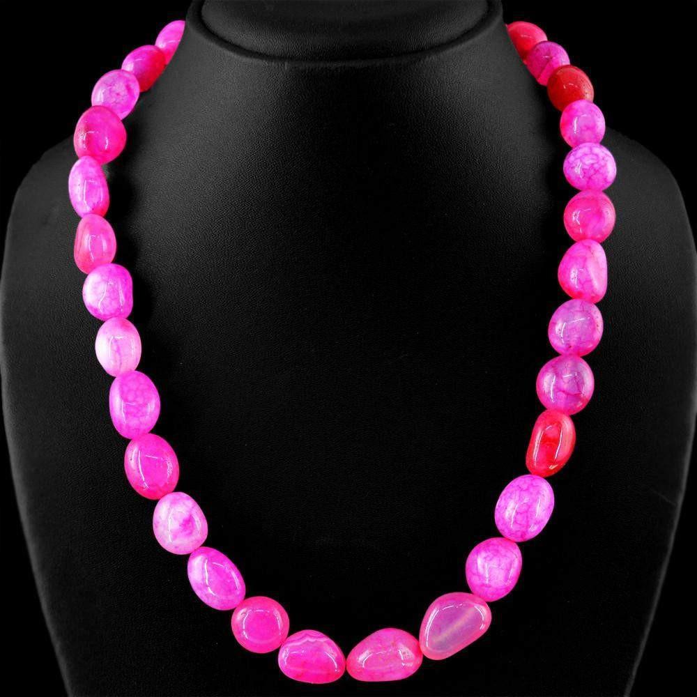 gemsmore:Untreated Natural Pink Onyx Beads Necklace