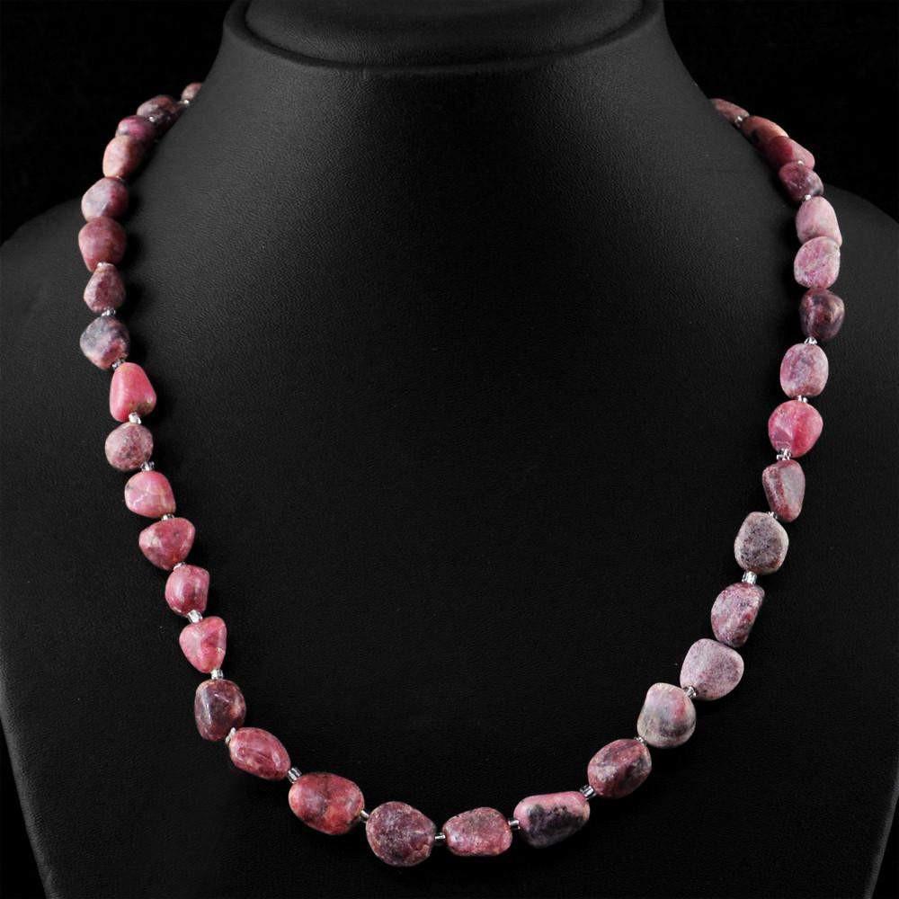 gemsmore:Untreated Natural Pink Rhodonite Beads Necklace