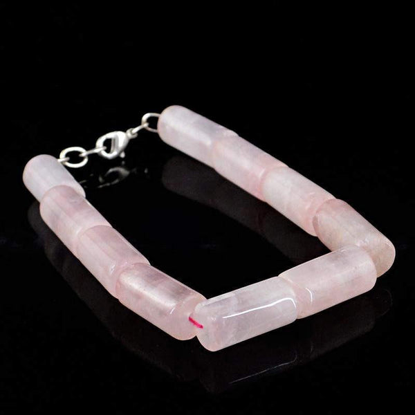 gemsmore:Untreated Natural Pink Rose Quartz Beads Bracelet