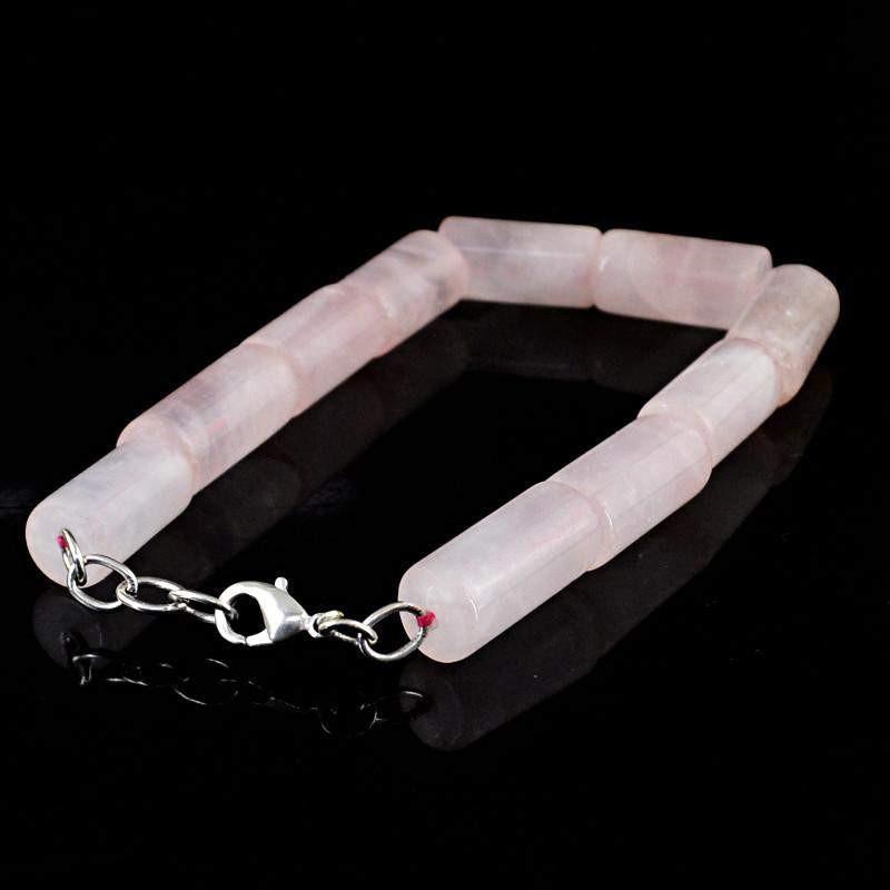 gemsmore:Untreated Natural Pink Rose Quartz Beads Bracelet