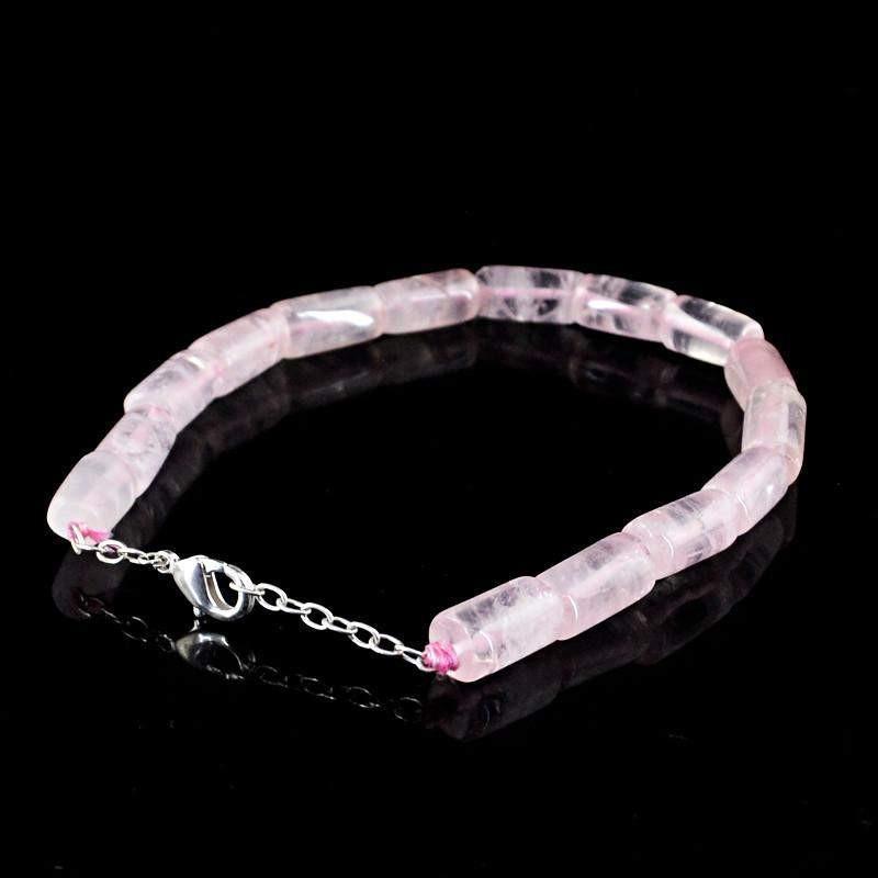 gemsmore:Untreated Natural Pink Rose Quartz Beads Bracelet