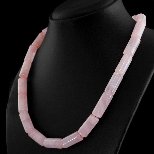 gemsmore:Untreated Natural Pink Rose Quartz Beads Necklace