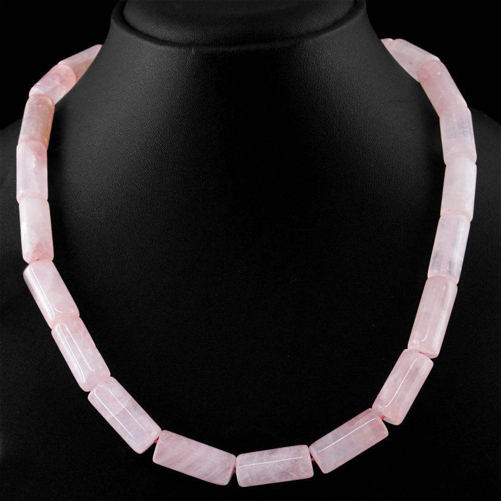 gemsmore:Untreated Natural Pink Rose Quartz Beads Necklace