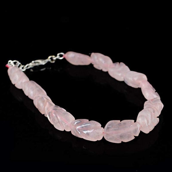 gemsmore:Untreated Natural Pink Rose Quartz Bracelet Carved Beads