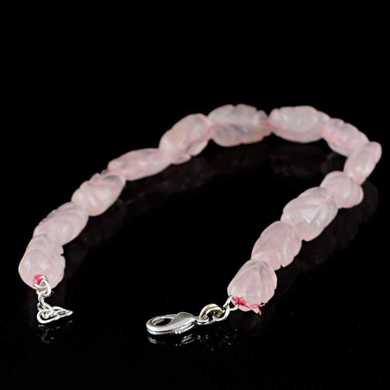 gemsmore:Untreated Natural Pink Rose Quartz Bracelet Carved Beads