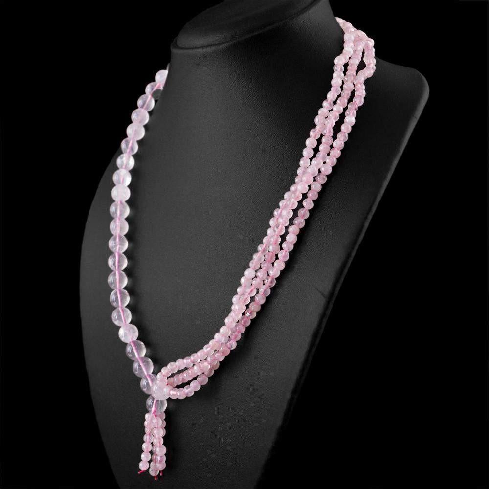 gemsmore:Untreated Natural Pink Rose Quartz Necklace Round Shape Beads