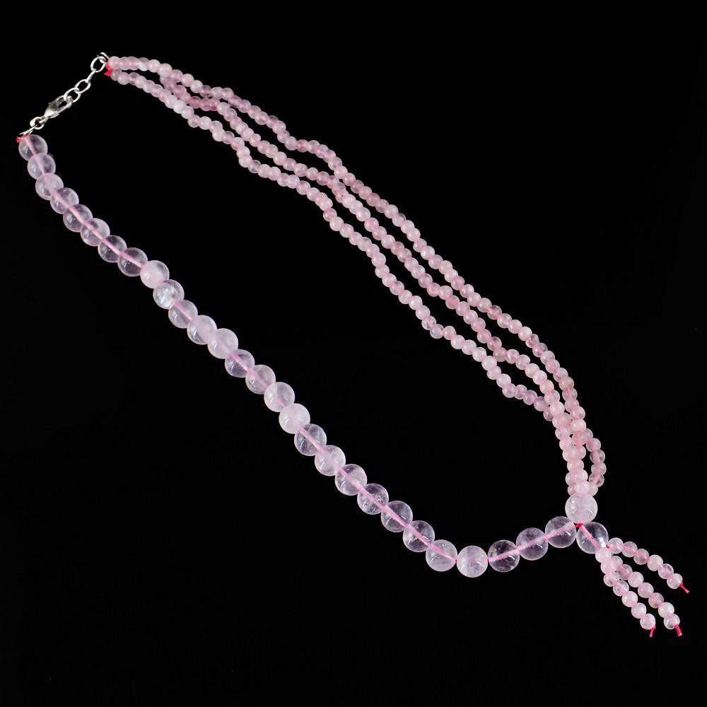 gemsmore:Untreated Natural Pink Rose Quartz Necklace Round Shape Beads