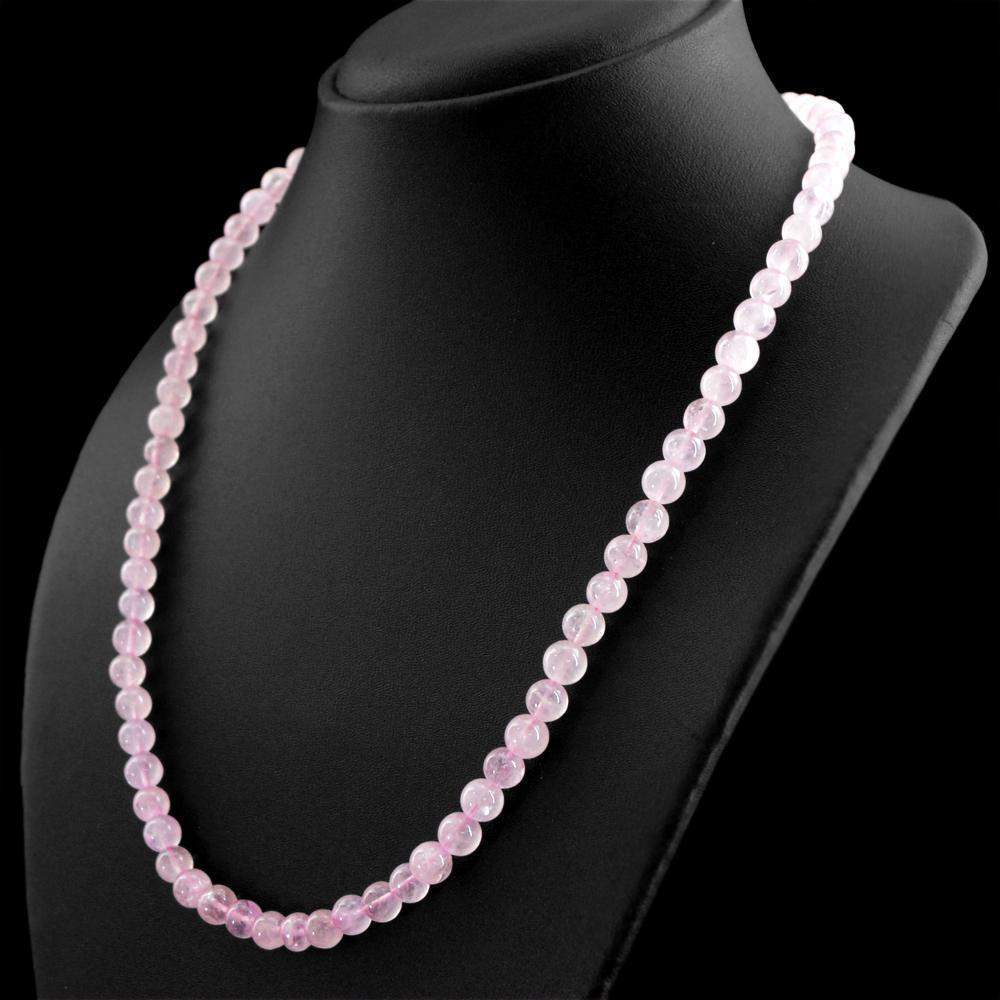 gemsmore:Untreated Natural Pink Rose Quartz Necklace Round Shape Beads