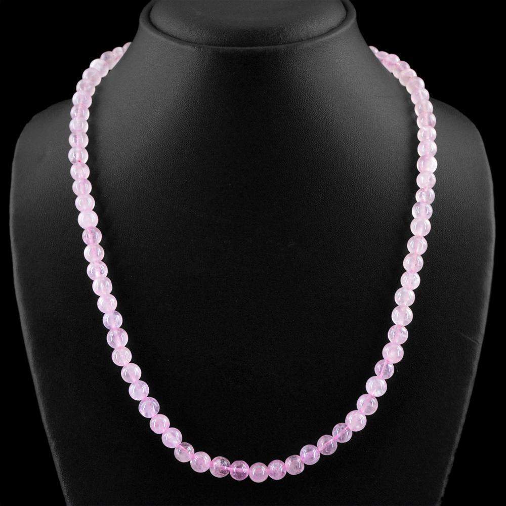 gemsmore:Untreated Natural Pink Rose Quartz Necklace Round Shape Beads