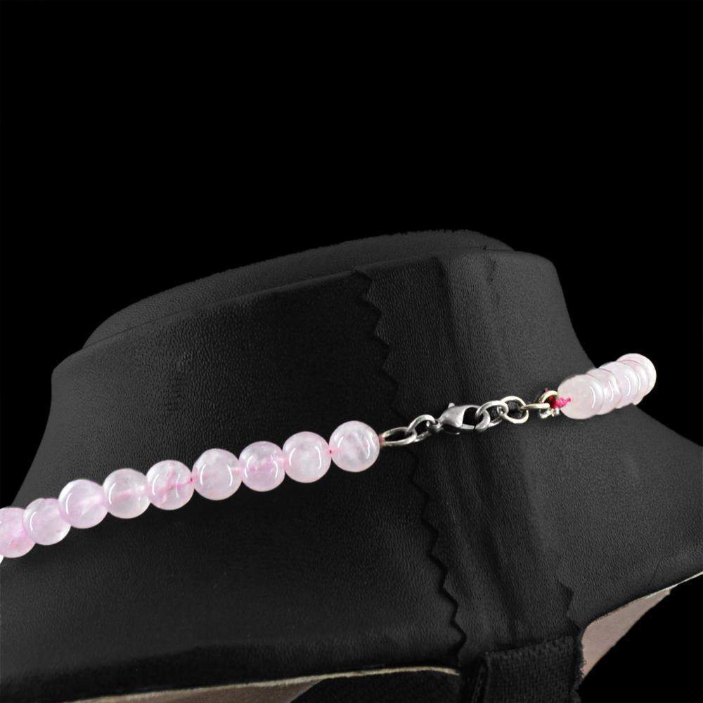 gemsmore:Untreated Natural Pink Rose Quartz Necklace Round Shape Beads