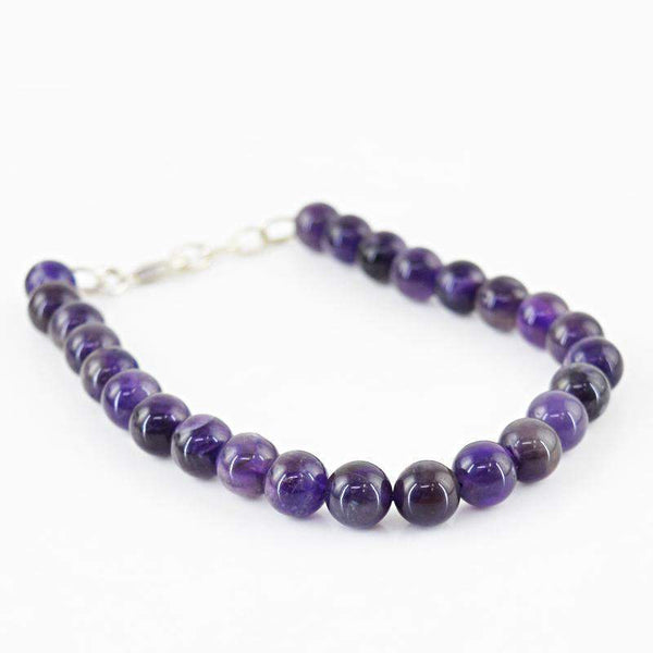 gemsmore:Untreated Natural Purple Amethyst Bracelet Round Shape Beads