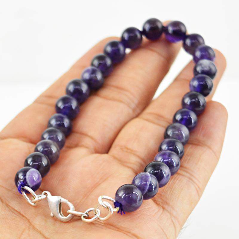 gemsmore:Untreated Natural Purple Amethyst Bracelet Round Shape Beads