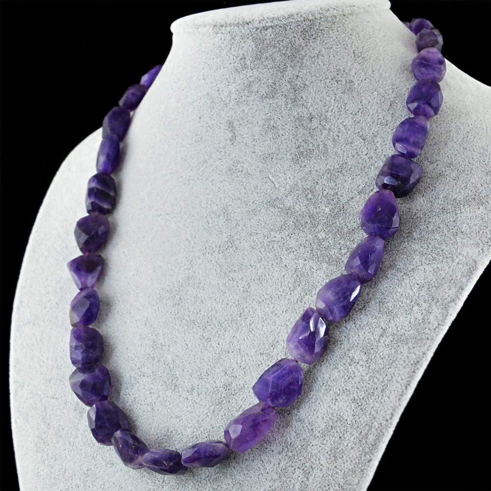 gemsmore:Untreated Natural Purple Amethyst Necklace Faceted Beads