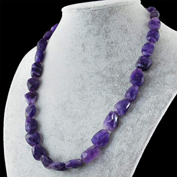 gemsmore:Untreated Natural Purple Amethyst Necklace Faceted Beads