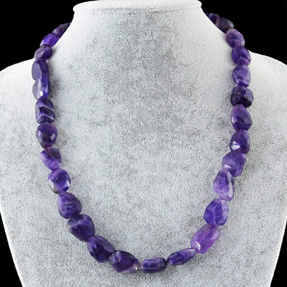 gemsmore:Untreated Natural Purple Amethyst Necklace Faceted Beads