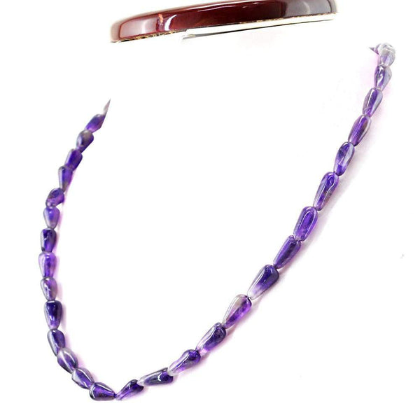 gemsmore:Untreated Natural Purple Amethyst Necklace Pear Shape Beads
