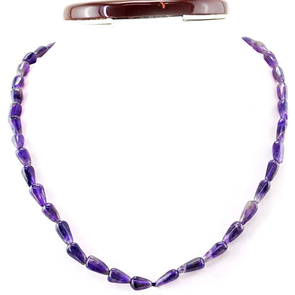 gemsmore:Untreated Natural Purple Amethyst Necklace Pear Shape Beads