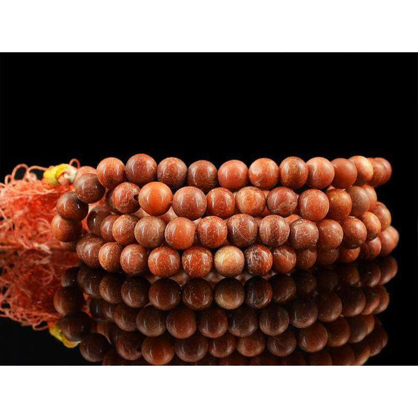 gemsmore:Untreated Natural Red Jasper Necklace 108 Prayer Mala Round Beads