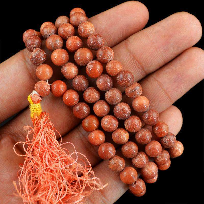 gemsmore:Untreated Natural Red Jasper Necklace 108 Prayer Mala Round Beads