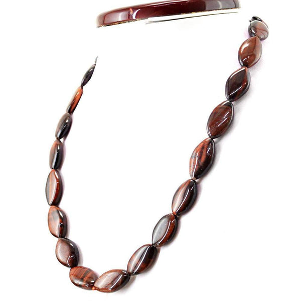 gemsmore:Untreated Natural Red Power Tiger Eye Beads Necklace