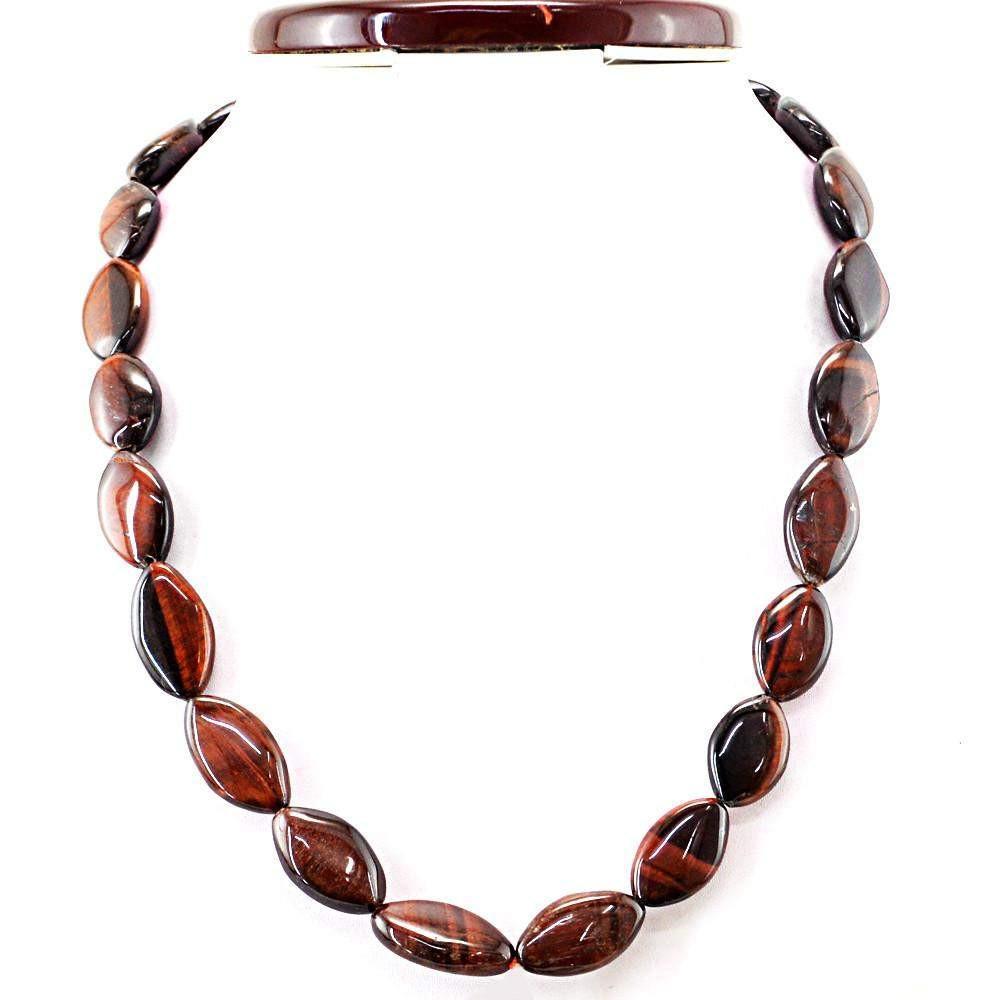 gemsmore:Untreated Natural Red Power Tiger Eye Beads Necklace