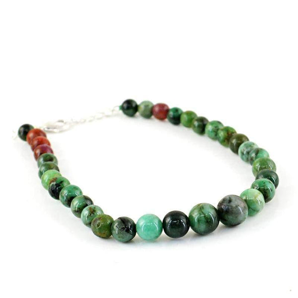 gemsmore:Untreated Natural Red Ruby & Green Emerald Bracelet Round Beads
