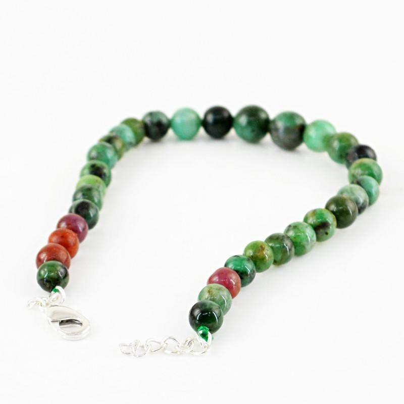 gemsmore:Untreated Natural Red Ruby & Green Emerald Bracelet Round Beads