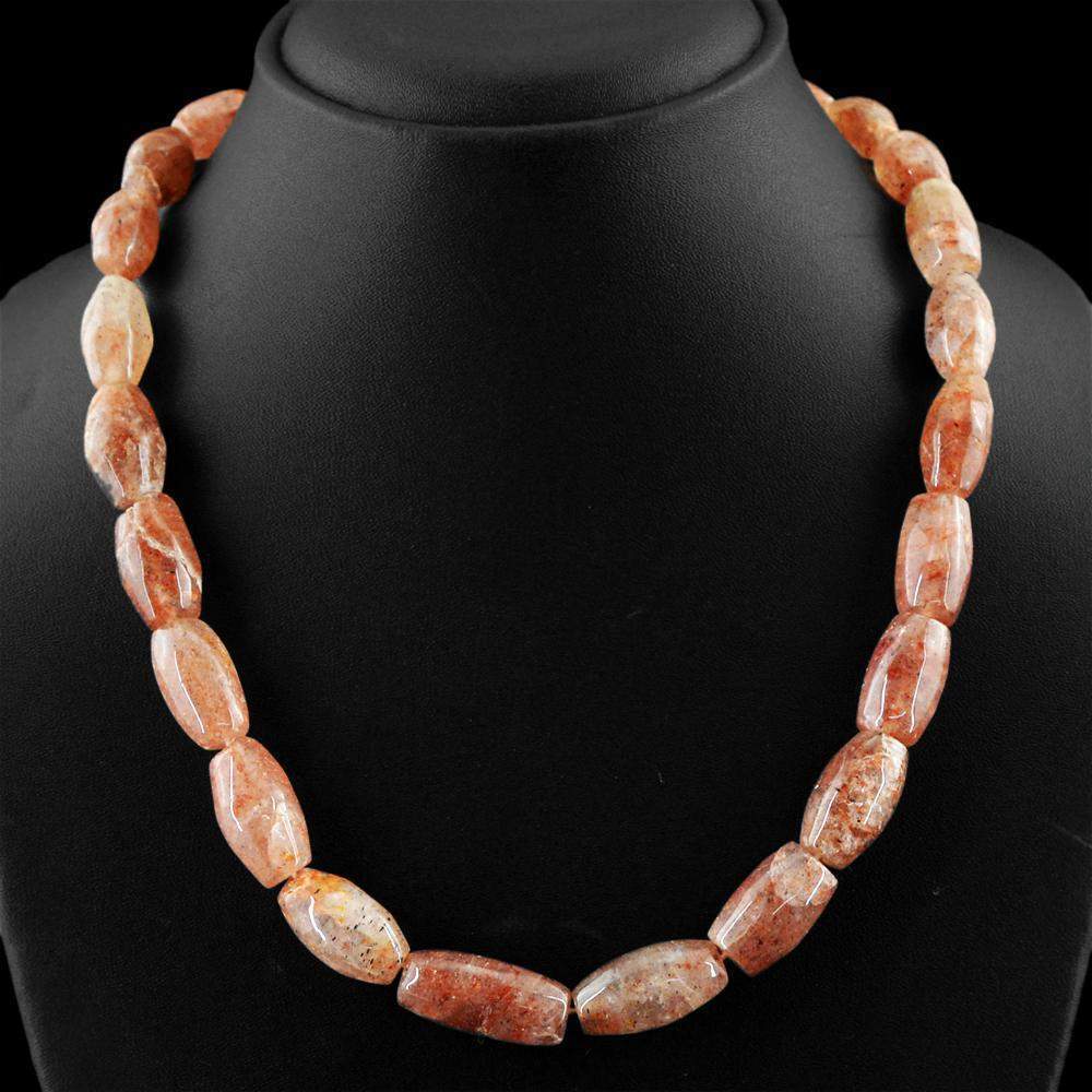 gemsmore:Untreated Natural Rutile Quartz Necklace Single Strand Beads