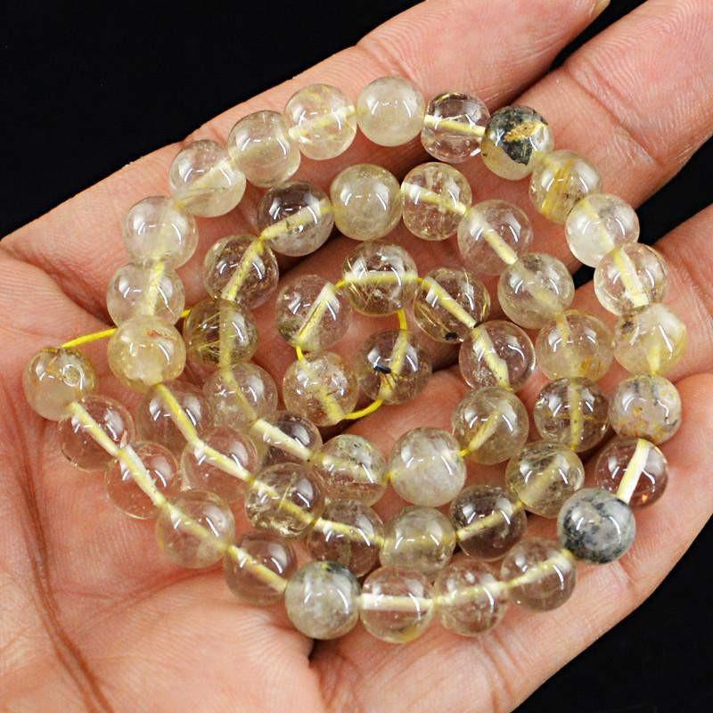 gemsmore:Untreated Natural Rutile Quartz Strand Round Shape Drilled Beads