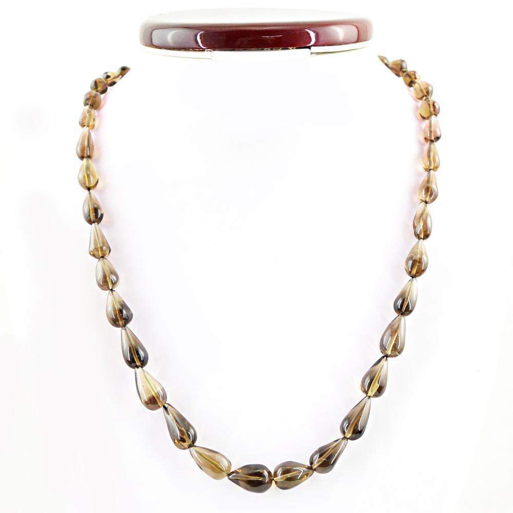 gemsmore:Untreated Natural Smoky Quartz Necklace Pear Shape Beads
