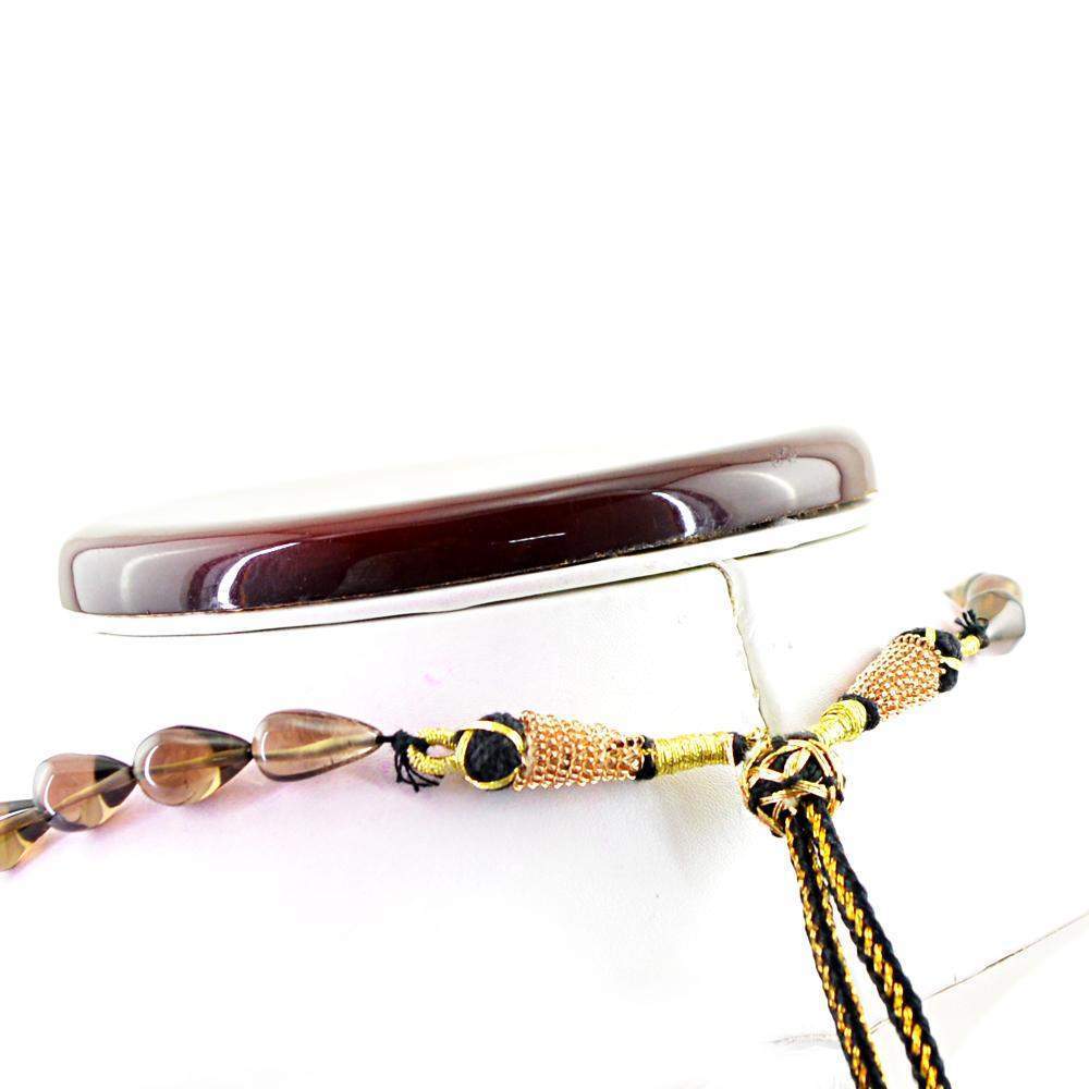 gemsmore:Untreated Natural Smoky Quartz Necklace Pear Shape Beads