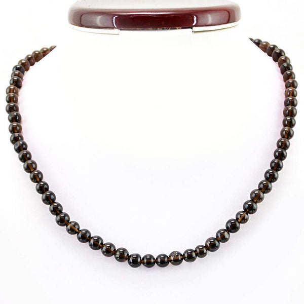 gemsmore:Untreated Natural Smoky Quartz Necklace Round Shape Beads