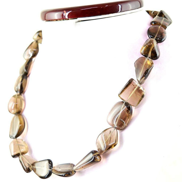 gemsmore:Untreated Natural Smoky Quartz Necklace Single Strand Beads
