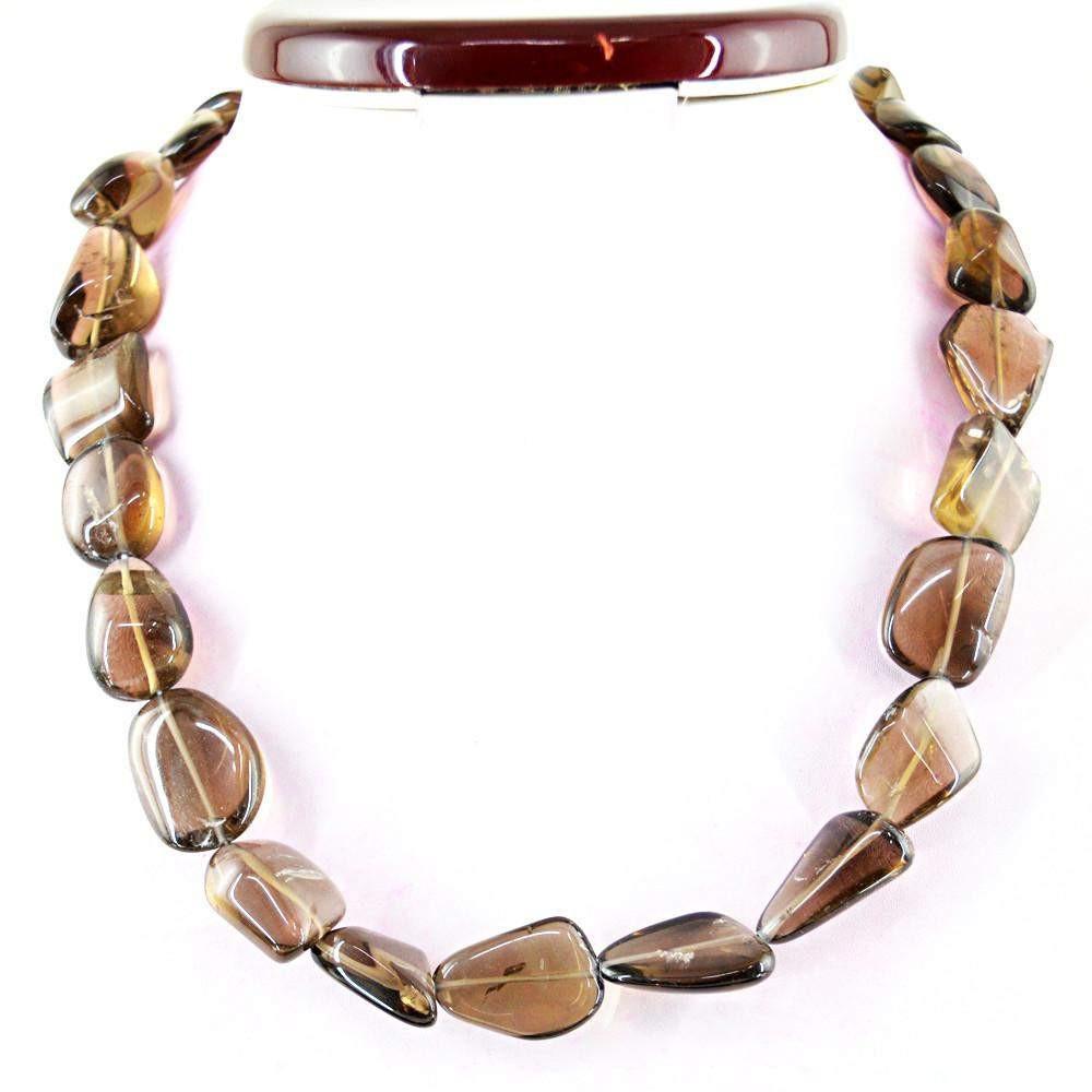 gemsmore:Untreated Natural Smoky Quartz Necklace Single Strand Beads