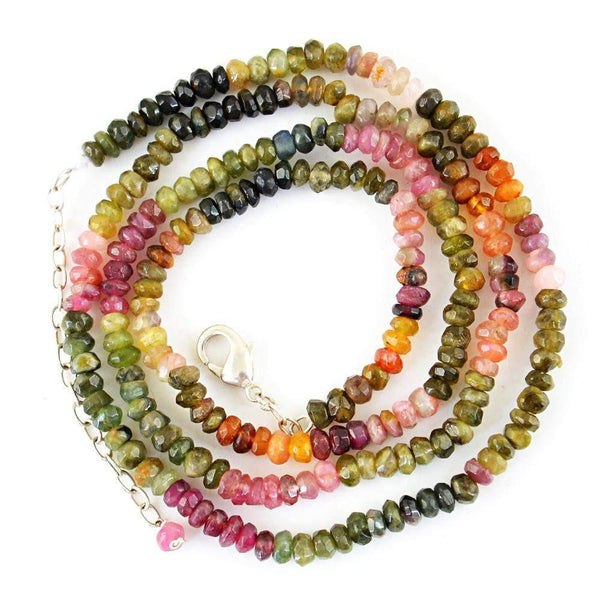 gemsmore:Untreated Natural Watermelon Tourmaline Necklace Round Cut Beads