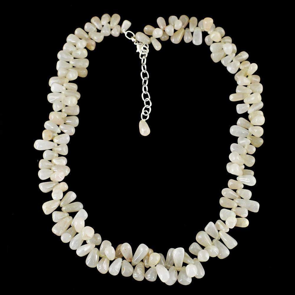 gemsmore:Untreated Natural White Agate Necklace Tear drop Beads