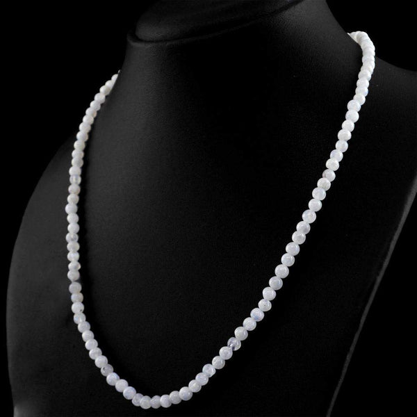 gemsmore:Untreated Natural White Moonstone Necklace Round Shape Beads