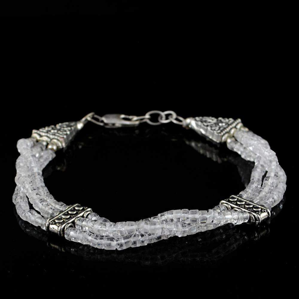 gemsmore:Untreated Natural White Quartz Bracelet Round Shape Beads