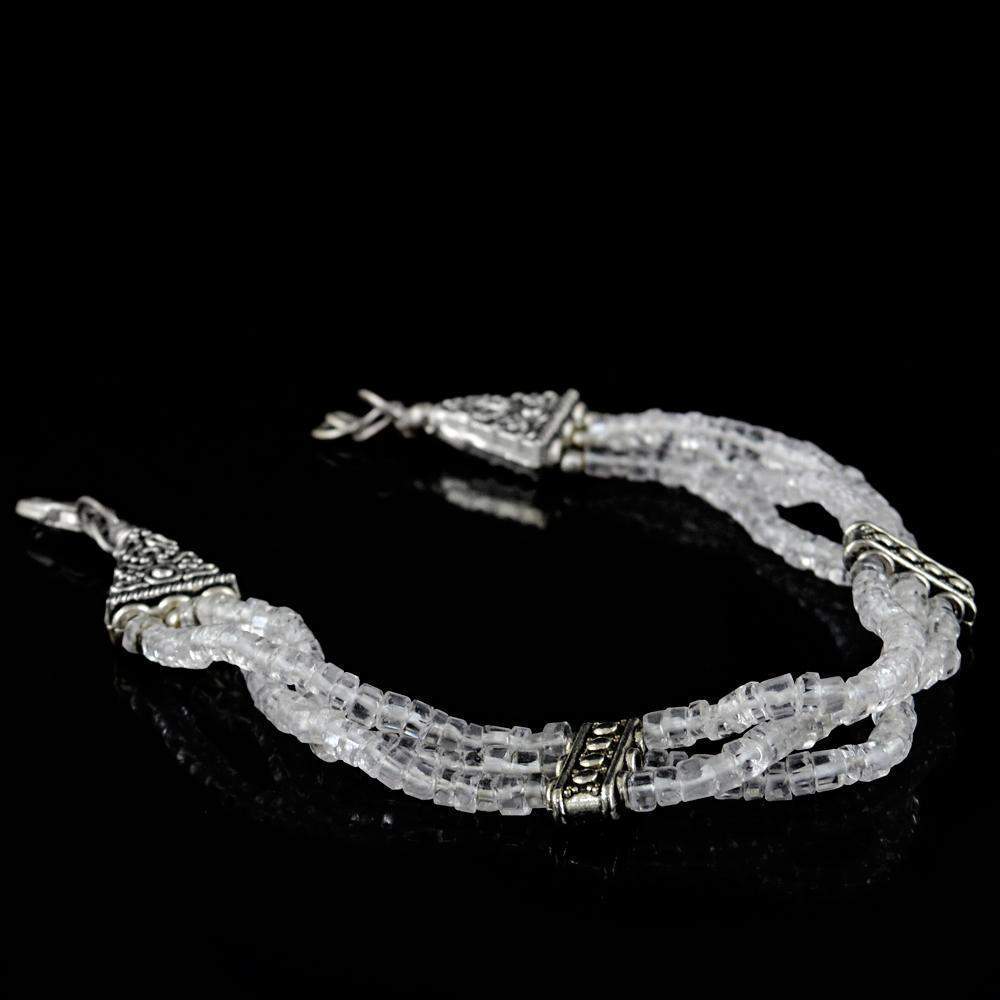 gemsmore:Untreated Natural White Quartz Bracelet Round Shape Beads