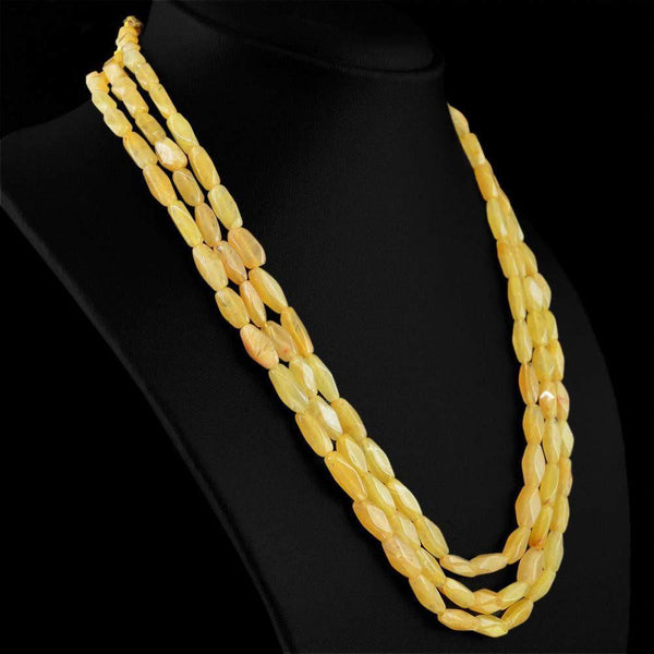 gemsmore:Untreated Natural Yellow Aventurine Necklace 3 Line Faceted Beads