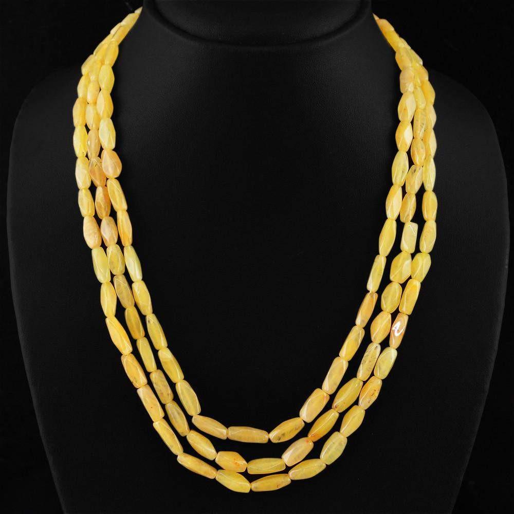 gemsmore:Untreated Natural Yellow Aventurine Necklace 3 Line Faceted Beads