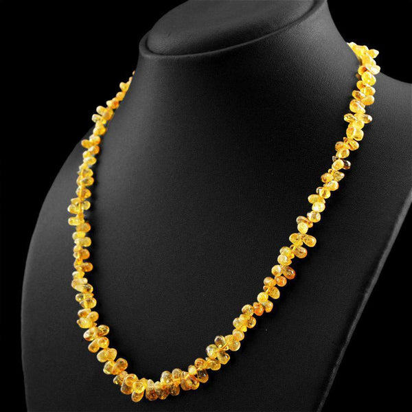 gemsmore:Untreated Natural Yellow Citrine Necklace 20 Inches Long Pear Shape Beads