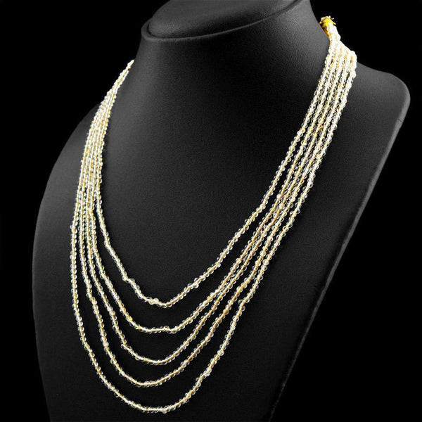gemsmore:Untreated Natural Yellow Citrine Necklace 5 Line Round Beads