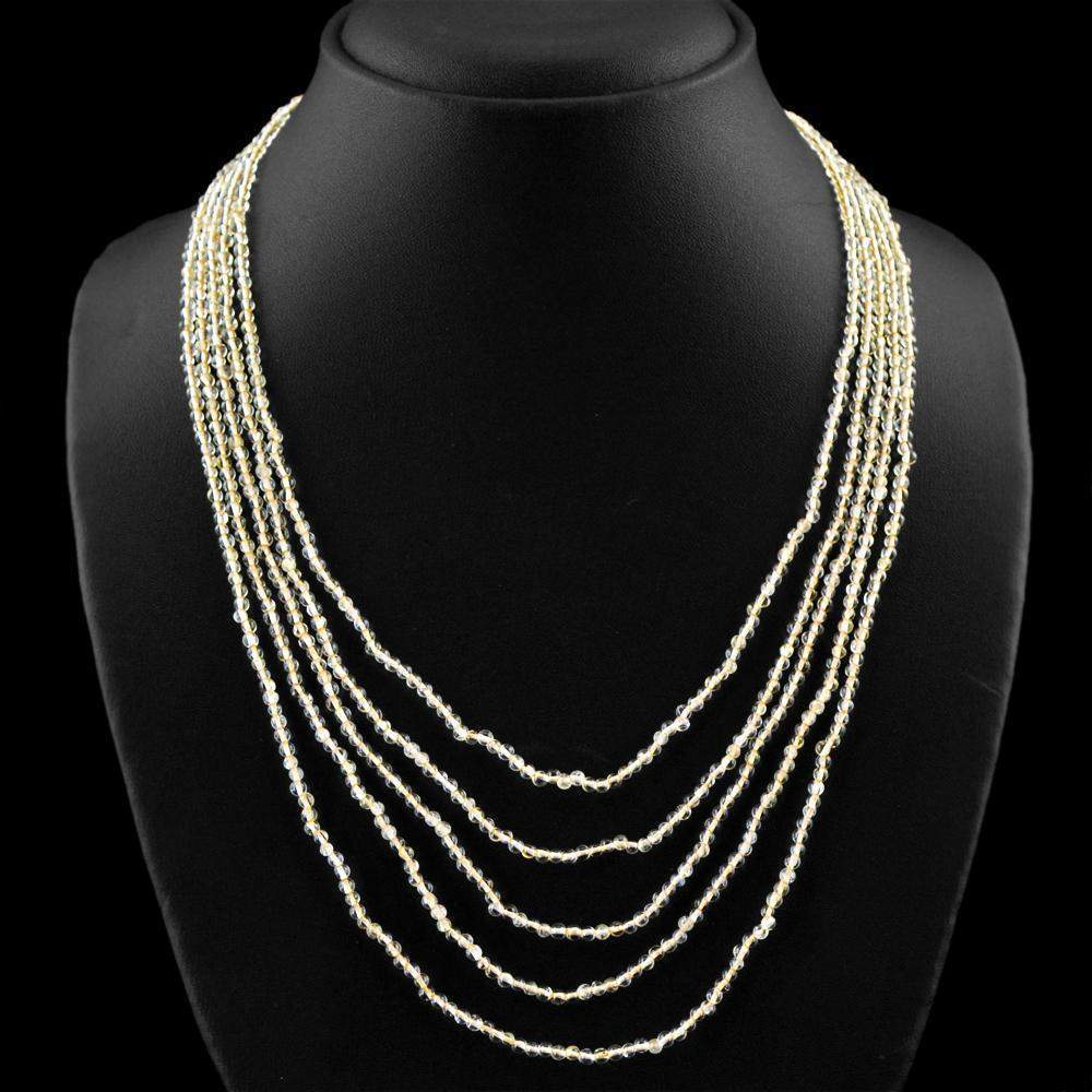 gemsmore:Untreated Natural Yellow Citrine Necklace 5 Line Round Beads