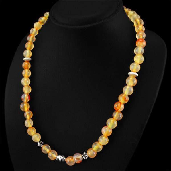 gemsmore:Untreated Orange Onyx Necklace Natural Round Shape Beads