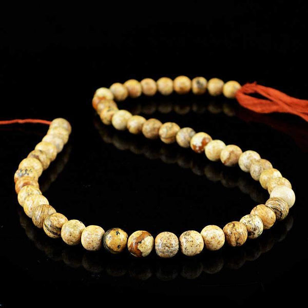 gemsmore:Untreated Picture Jasper Strand Natural Round Shape Drilled Beads