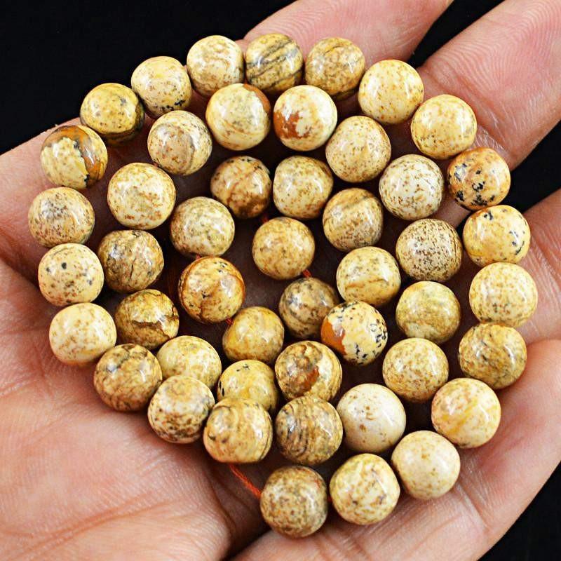 gemsmore:Untreated Picture Jasper Strand Natural Round Shape Drilled Beads