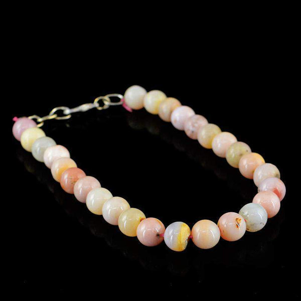 gemsmore:Untreated Pink Australian Opal Bracelet Natural Round Shape Beads