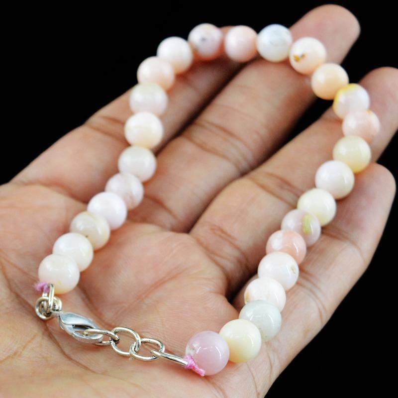 gemsmore:Untreated Pink Australian Opal Bracelet Natural Round Shape Beads